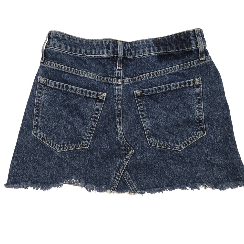 Forever 21 Dark Wash Denim Mini Skirt Raw Hem Blue 100% Cotton Womens Size Med - Picture 2 of 6
